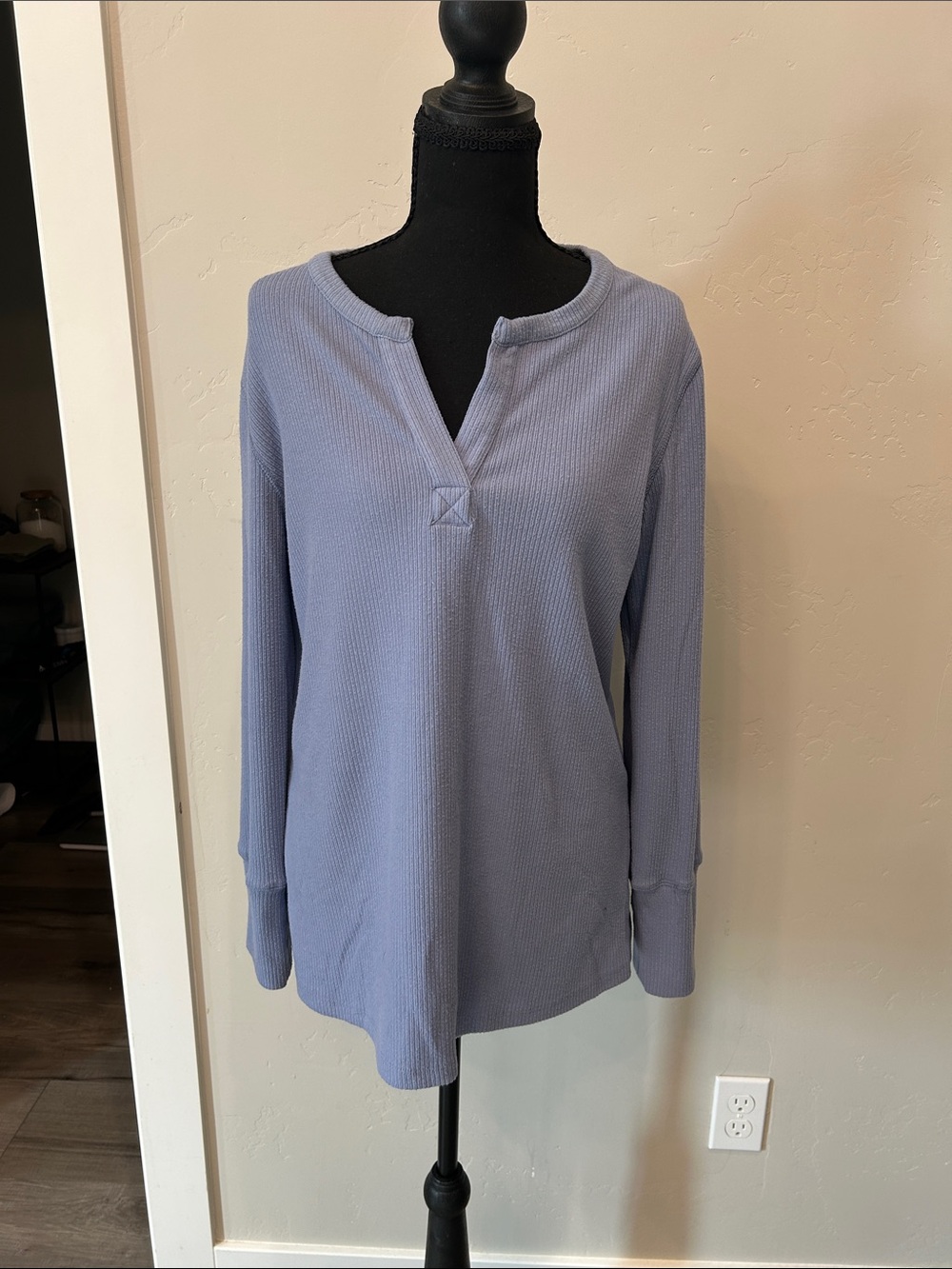 Maurices Light Blue Periwinkle Waffle Knit Long Sleeve Henley XL